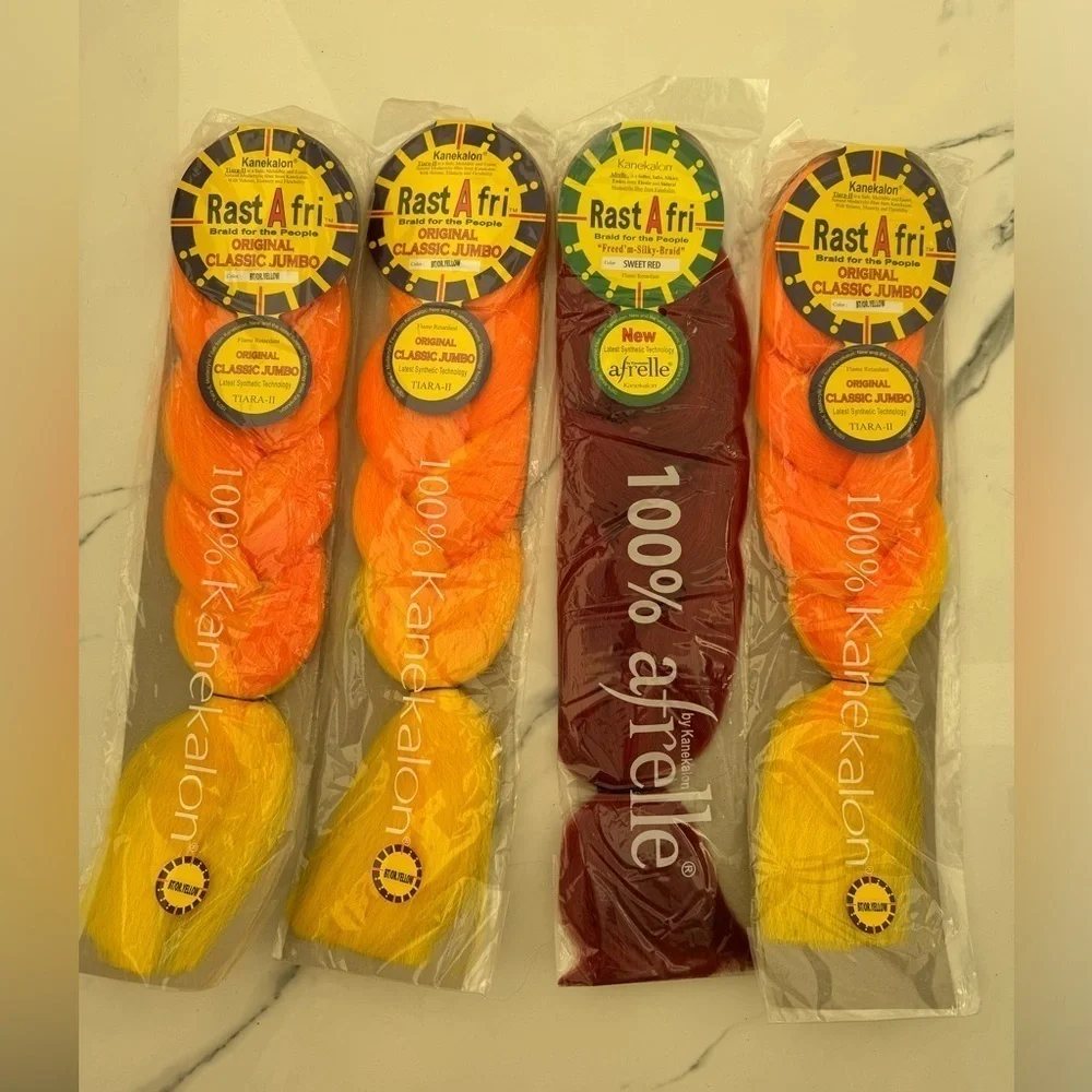 Rastafari 100% kanekalon packs extension hair orange/ yellow, sweet red, black
